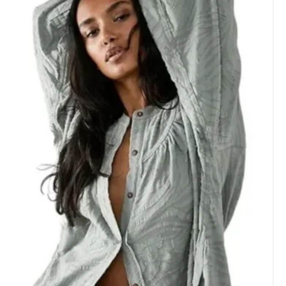 Free People Soft Gray Button-Up Blouse